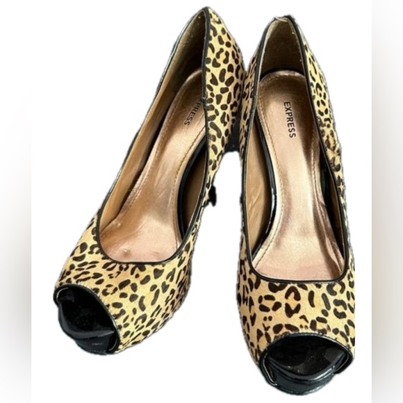 Express Cheetah Mohair Platform Heels GUC - Picture 1 of 2